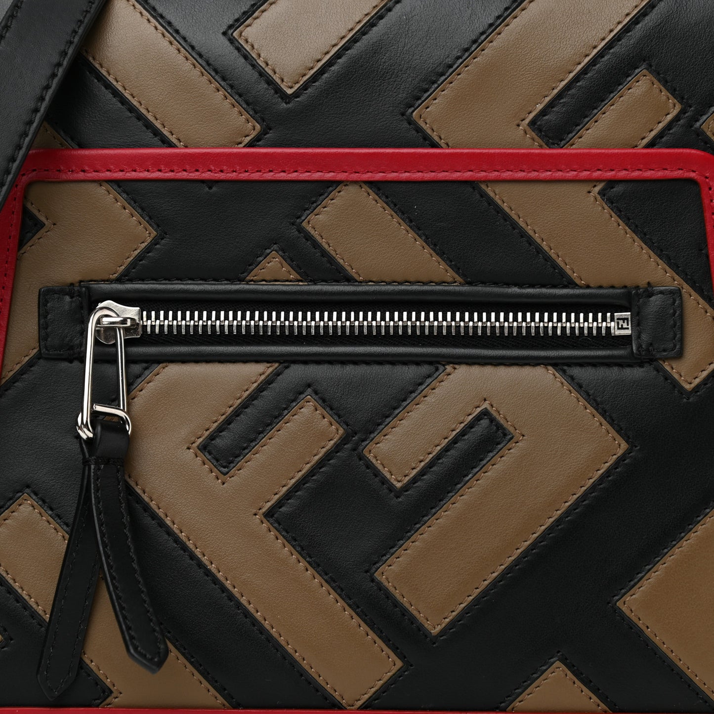 Vitello Century F is Fendi FF Diagonal Inlay Small Runaway Satchel Fango Black Fragola