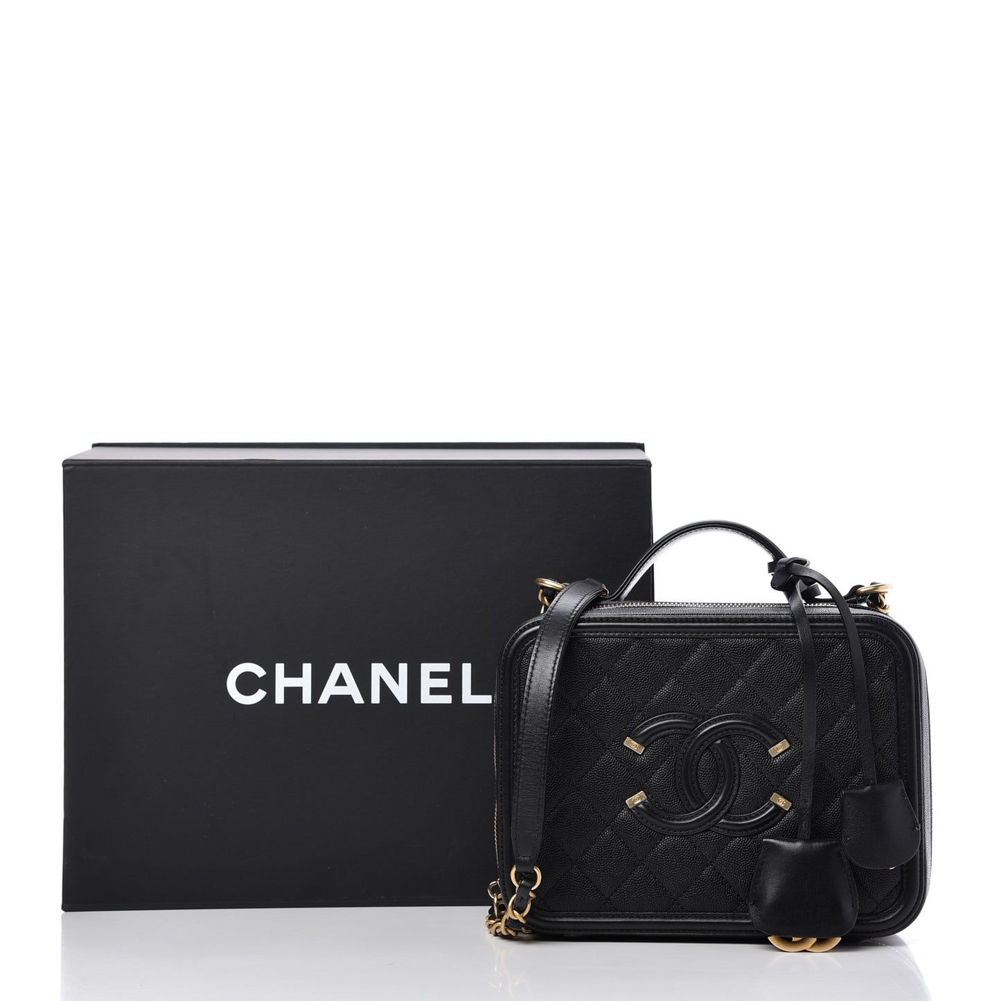 Caviar Quilted Medium CC Filigree Vanity Case Black