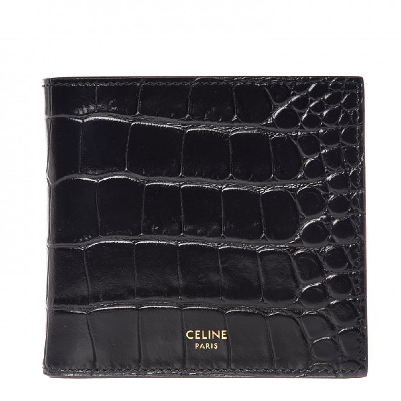 Crocodile Embossed Calfskin Bi-Fold Wallet Black