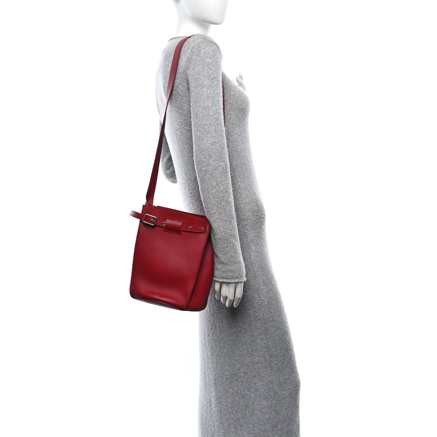 Supple Grained Calfskin Big Bag Bucket Red