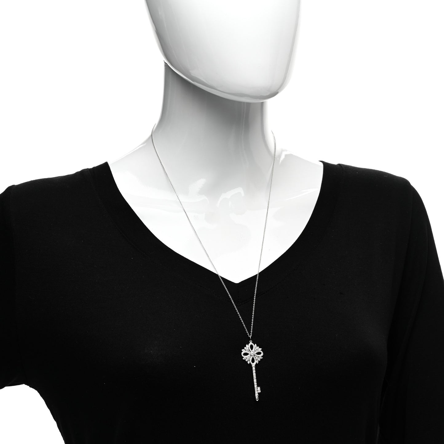 Platinum Diamond Victoria Key Pendant Necklace 24"