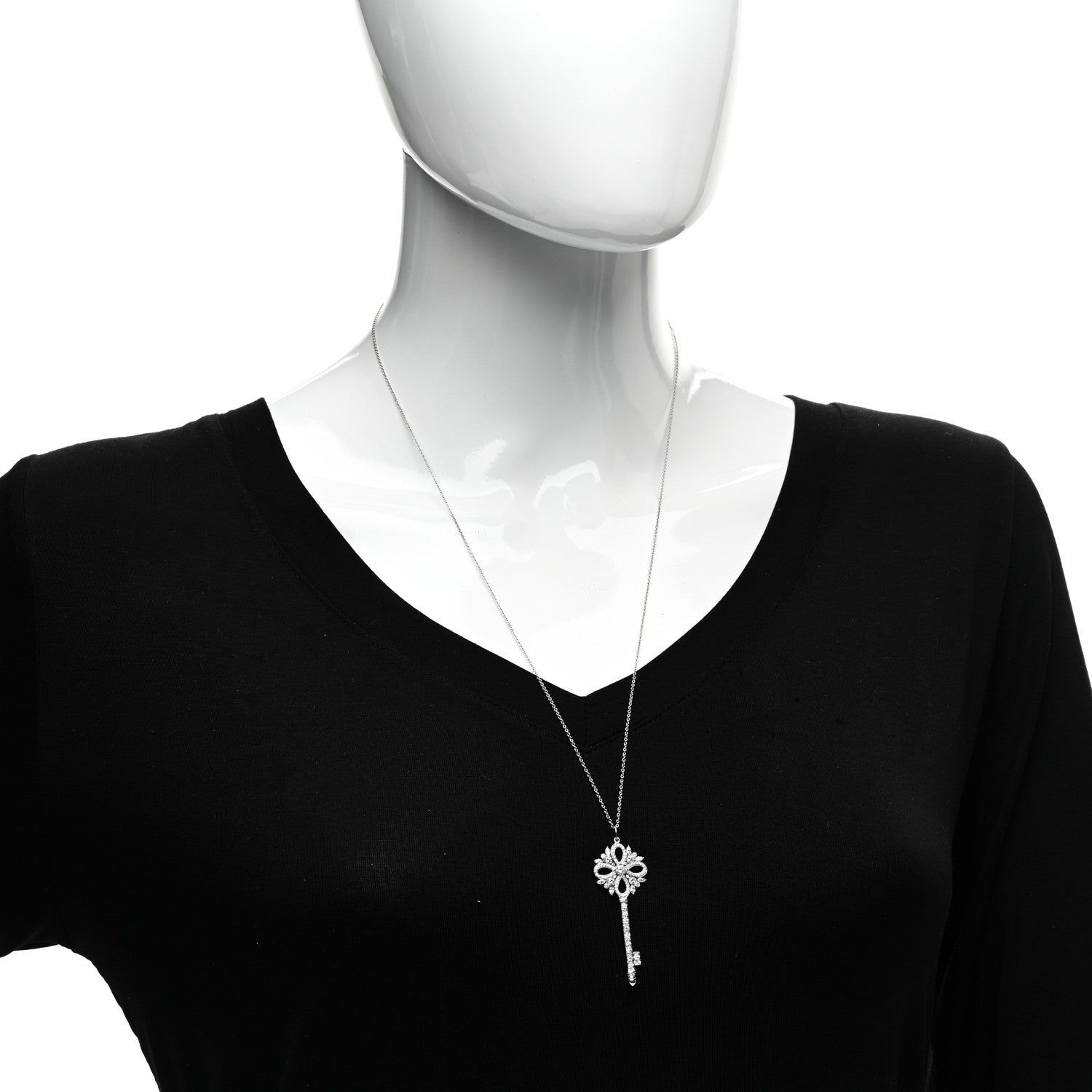 Tiffany Platinum Diamond Victoria Key Pendant Necklace 24" 2 of 4