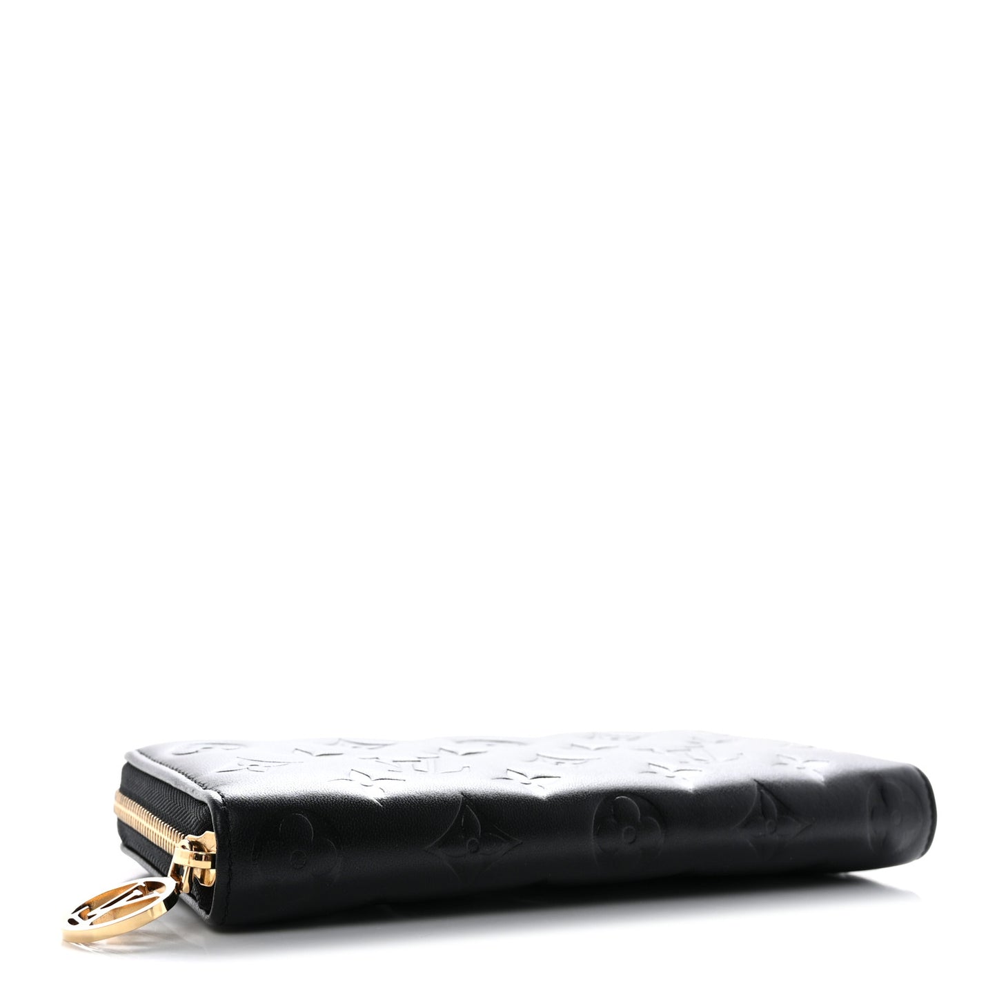 Lambskin Embossed Monogram Coussin Zippy Wallet Black