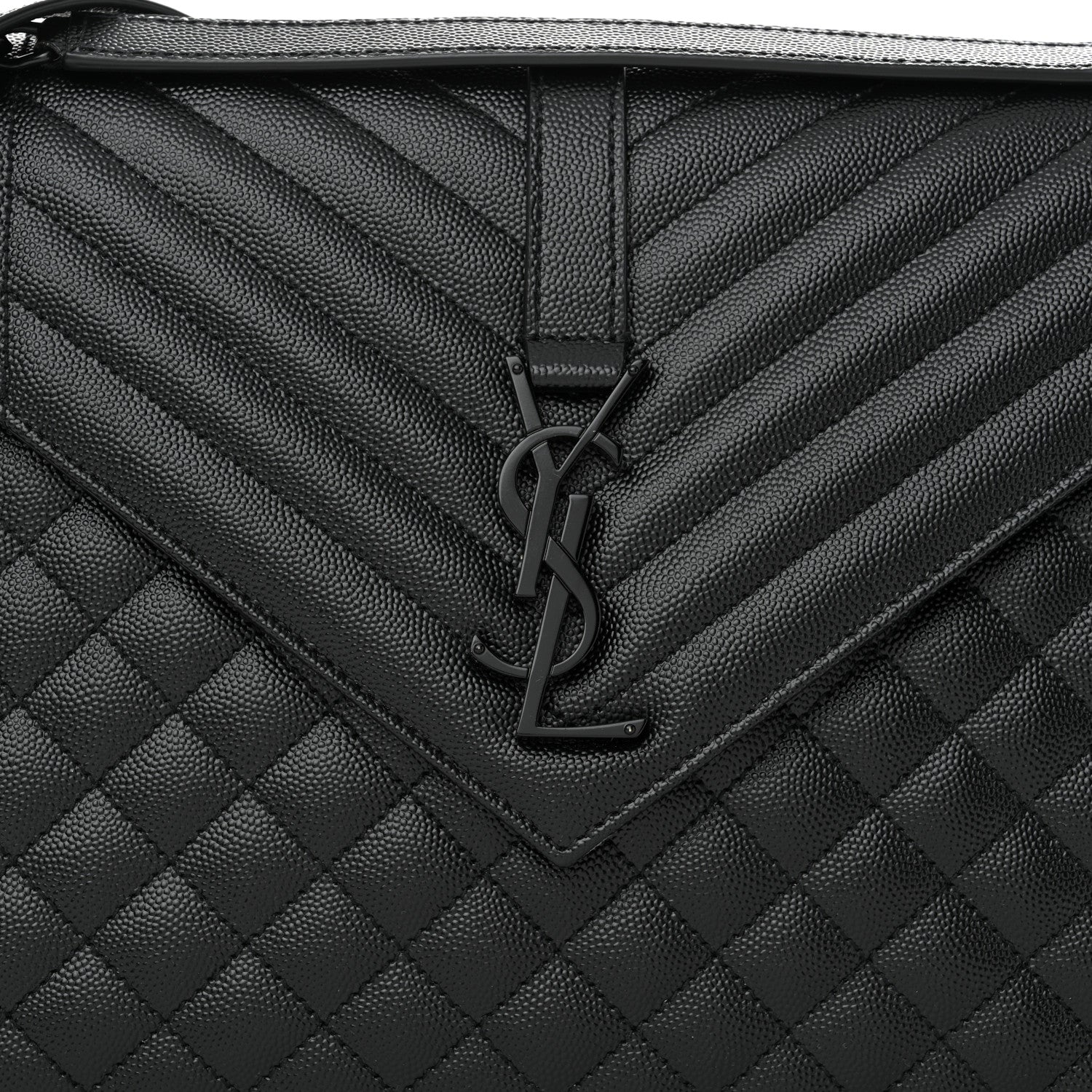 Saint Laurent Grain De Poudre Textured Mixed Matelasse Large Triquilt Monogram Monochrome Satchel Black 7 of 9