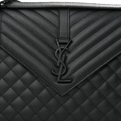 Saint Laurent Grain De Poudre Textured Mixed Matelasse Large Triquilt Monogram Monochrome Satchel Black 7 of 9