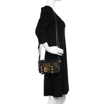 Fendi Glazed Fabric Vitello Century FF 1974 Mini Baguette Cage Mogano Panna Black 2 of 10