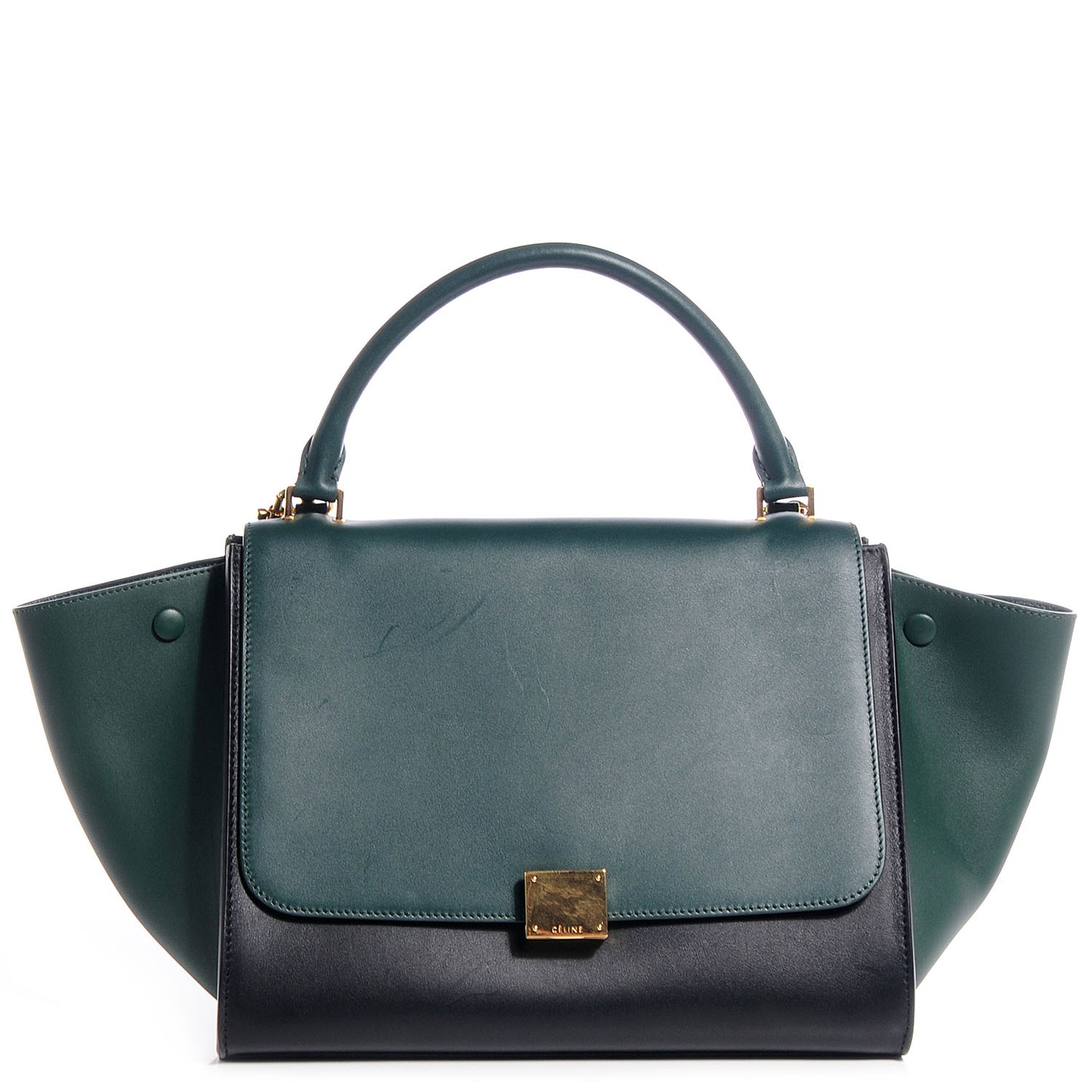Smooth Calfskin Small Bi-Color Trapeze Bottle Green Black
