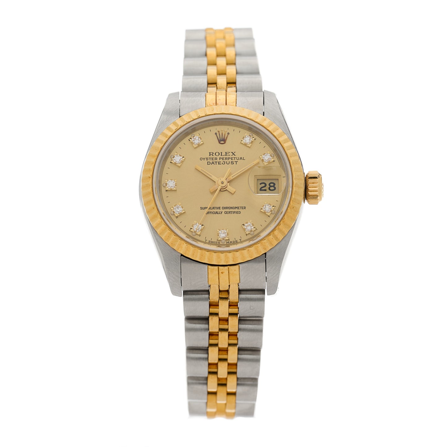 Stainless Steel 18K Yellow Gold Diamond 26mm Oyster Perpetual Datejust Watch Champagne 69173