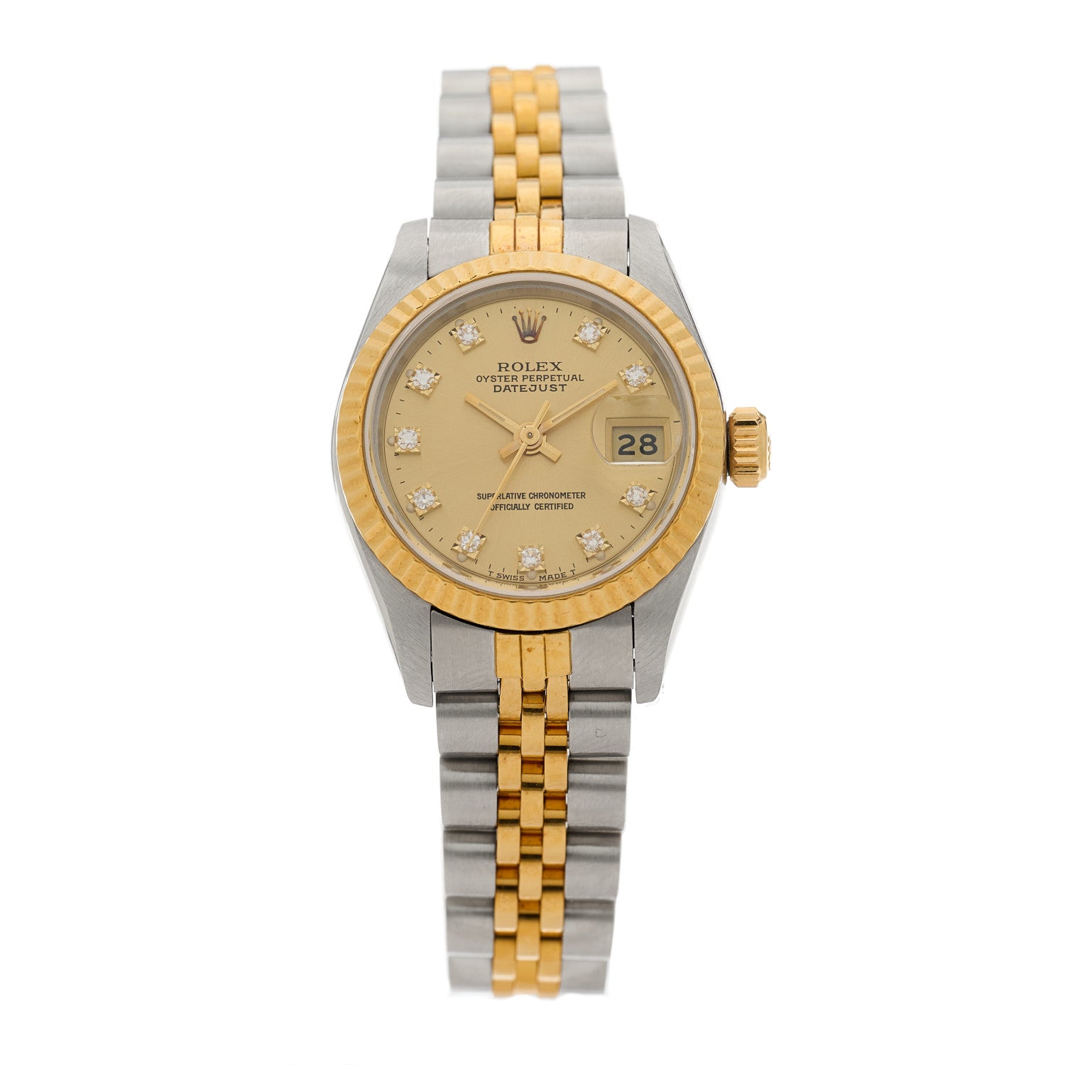 Rolex Stainless Steel 18K Yellow Gold Diamond 26mm Oyster Perpetual Datejust Watch Champagne 69173 1 of 4