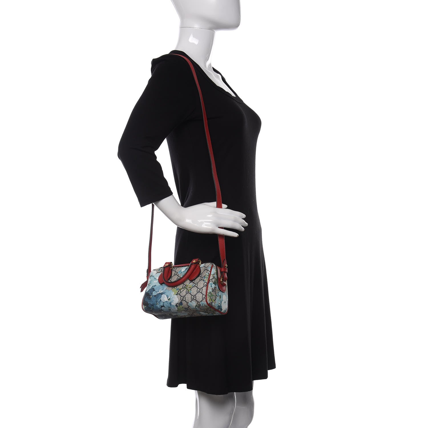 Gucci GG Supreme Monogram Blooms Mini Boston Navy Blue Hibiscus 3 of 13