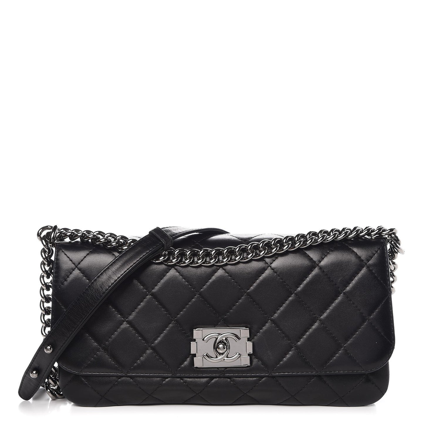 Lambskin Quilted Boy Accordion Flap Bag Black