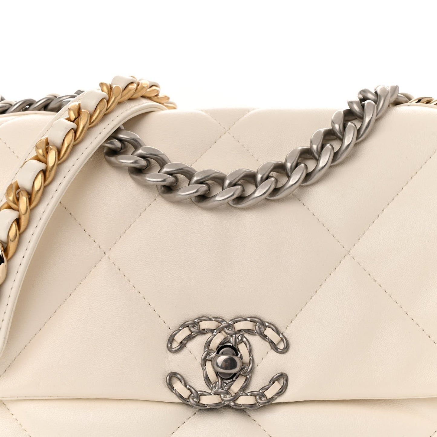 Goatskin Quilted Medium Chanel 19 Flap White