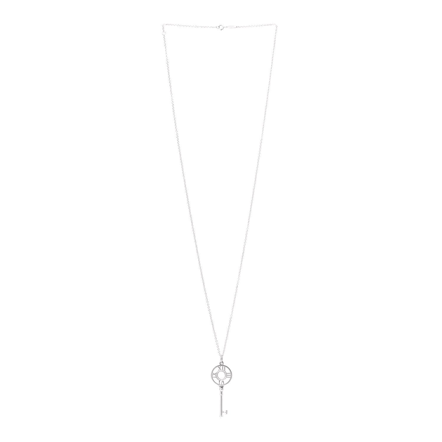 Tiffany 18K White Gold Diamond Atlas Key Pendant Necklace 3 of 5
