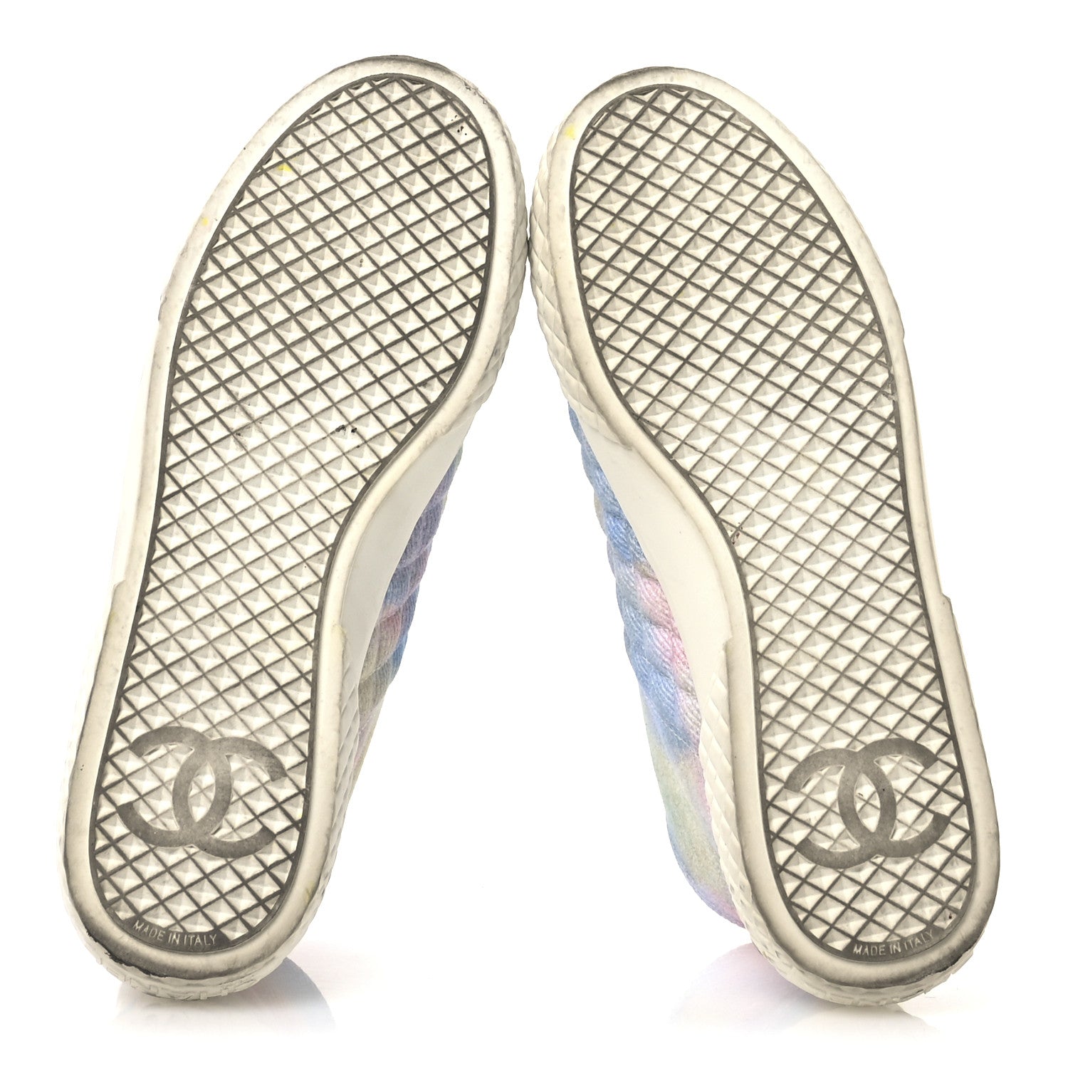 Chanel Printed Fabric Quilted High Top Sneakers 38 Green Pink Blue White 6 of 8