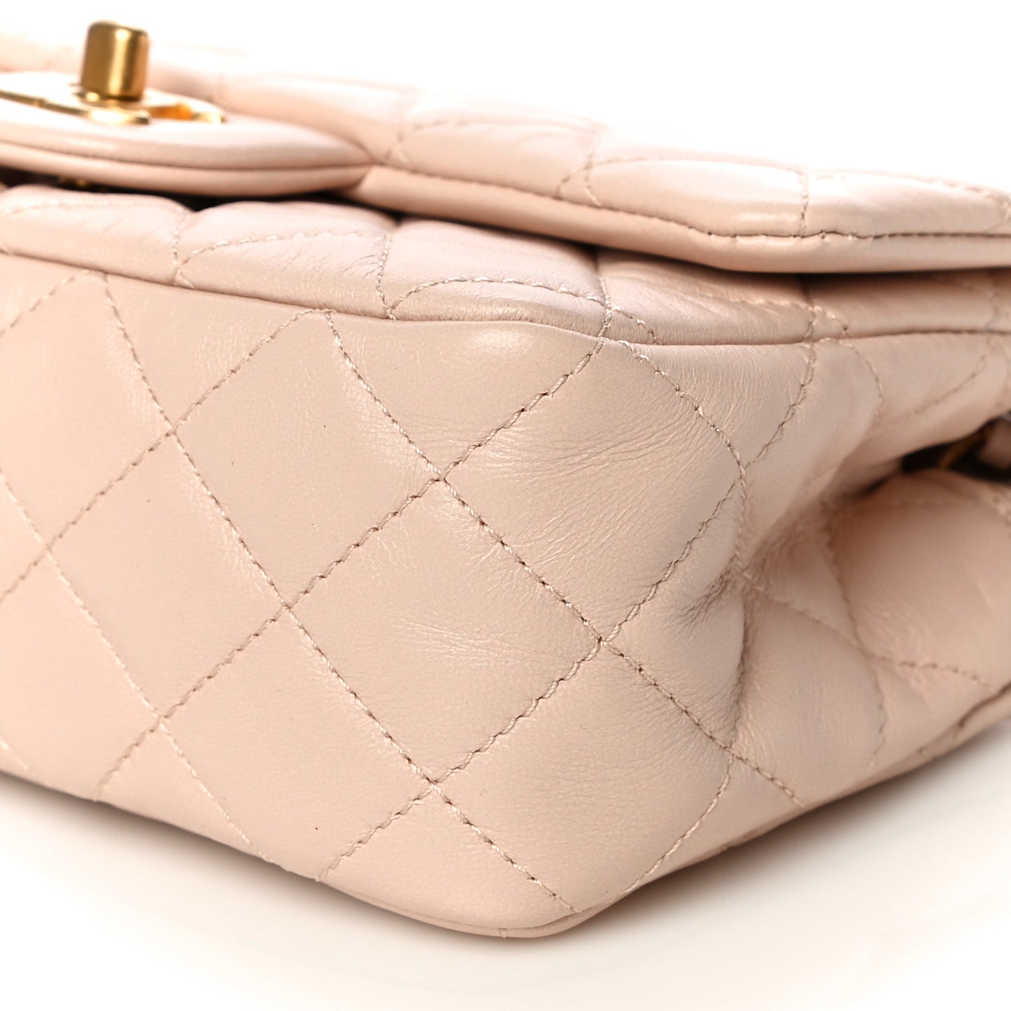 Lambskin Quilted Mini Rectangular Pearl Crush Flap Light Beige