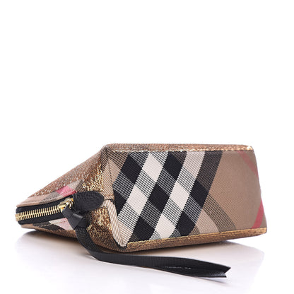 Burberry House Check Sequin Peyton Pouch Bag Gold Black 4 of 9
