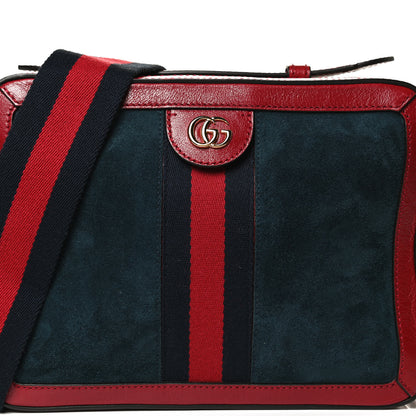 Gucci Suede Calfskin Web Small Ophidia Top Handle Shoulder Bag New Blue Romantic Cherry 9 of 14