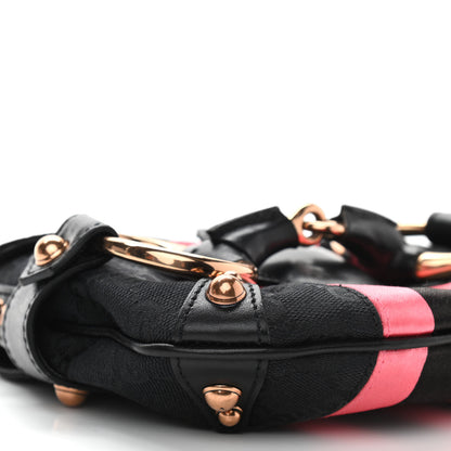 Gucci Monogram Horsebit Web Flap Bag Black Pink 8 of 12