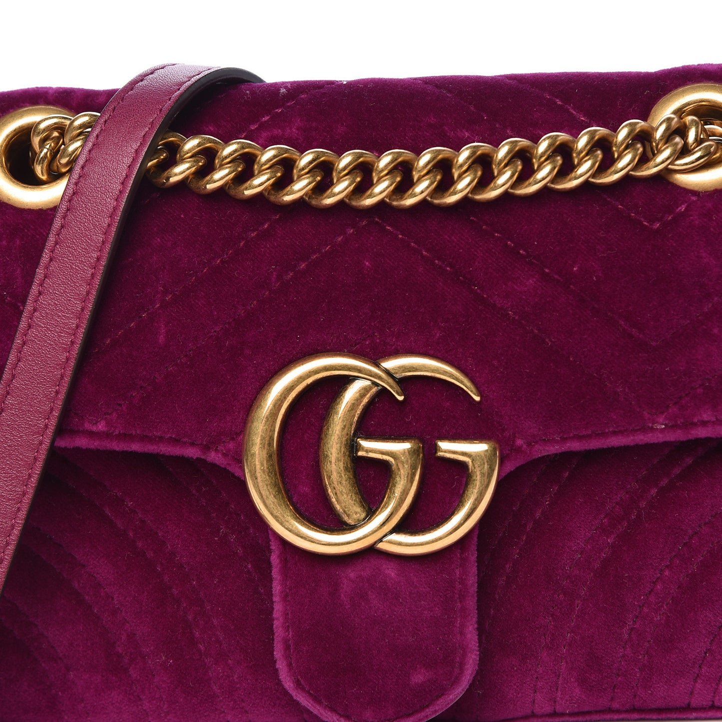 Velvet Matelasse Mini GG Marmont Shoulder Bag Fuchsia Violet Cyclamen