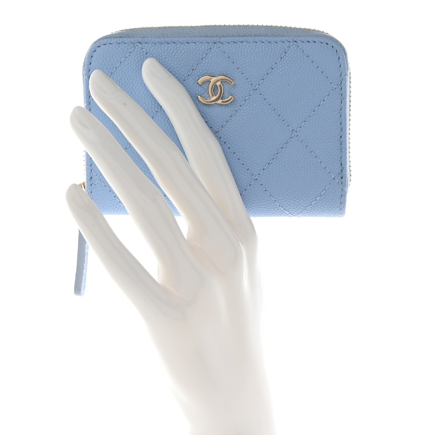 Chanel Caviar Quilted Zip Coin Purse Light Blue 2 of 7