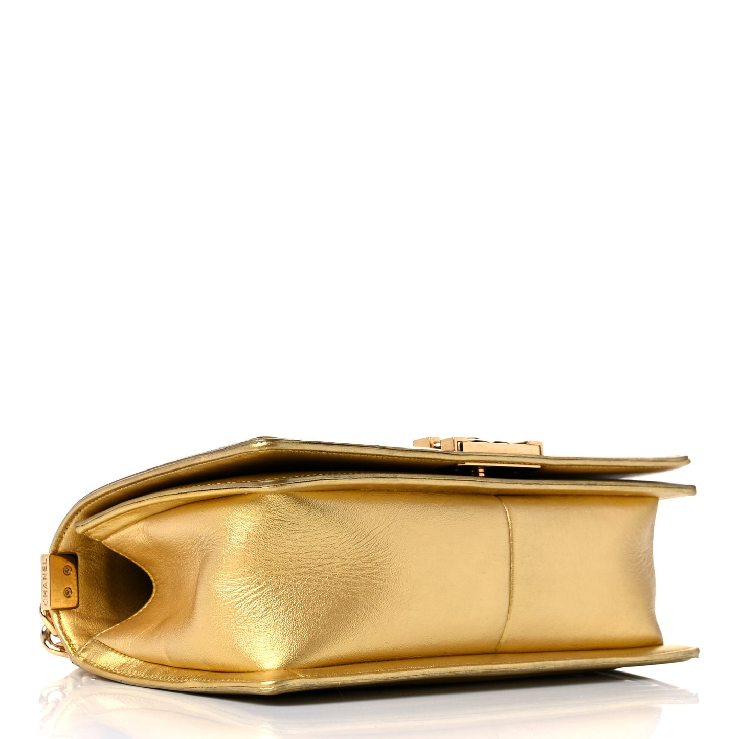Metallic Patent Calfskin Quilted Medium Boy Flap Gold