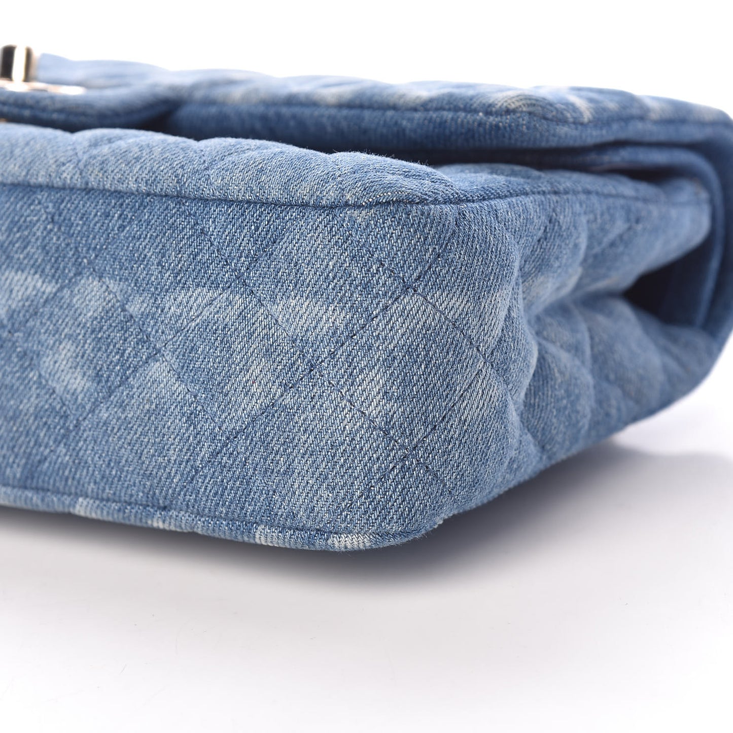Denim Quilted Medium Double Flap Blue