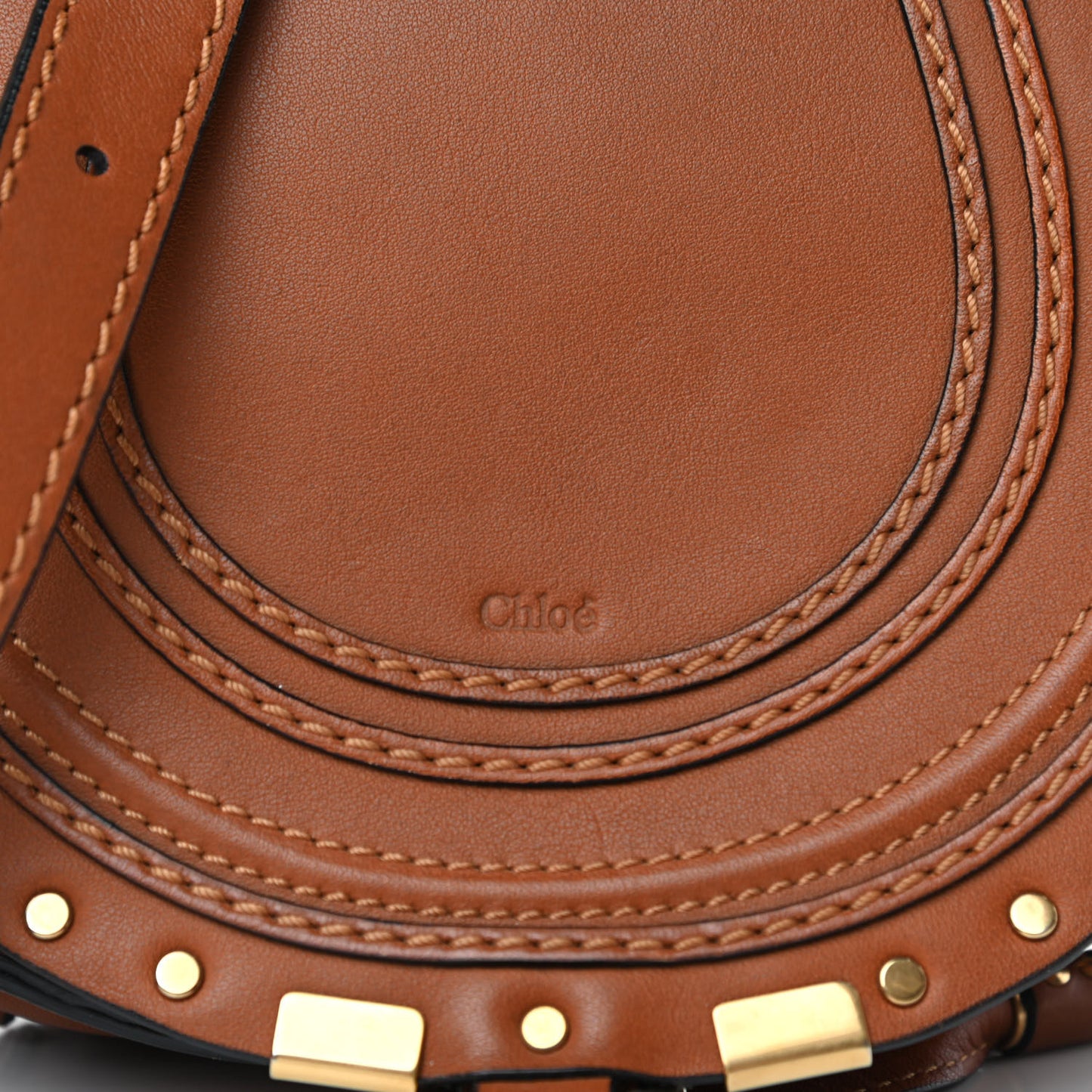 Calfskin Studded Mini Marcie Round Crossbody Bag Caramel