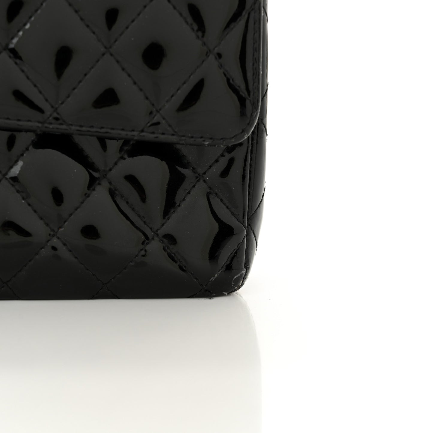 Patent Quilted Medium Double Flap Black