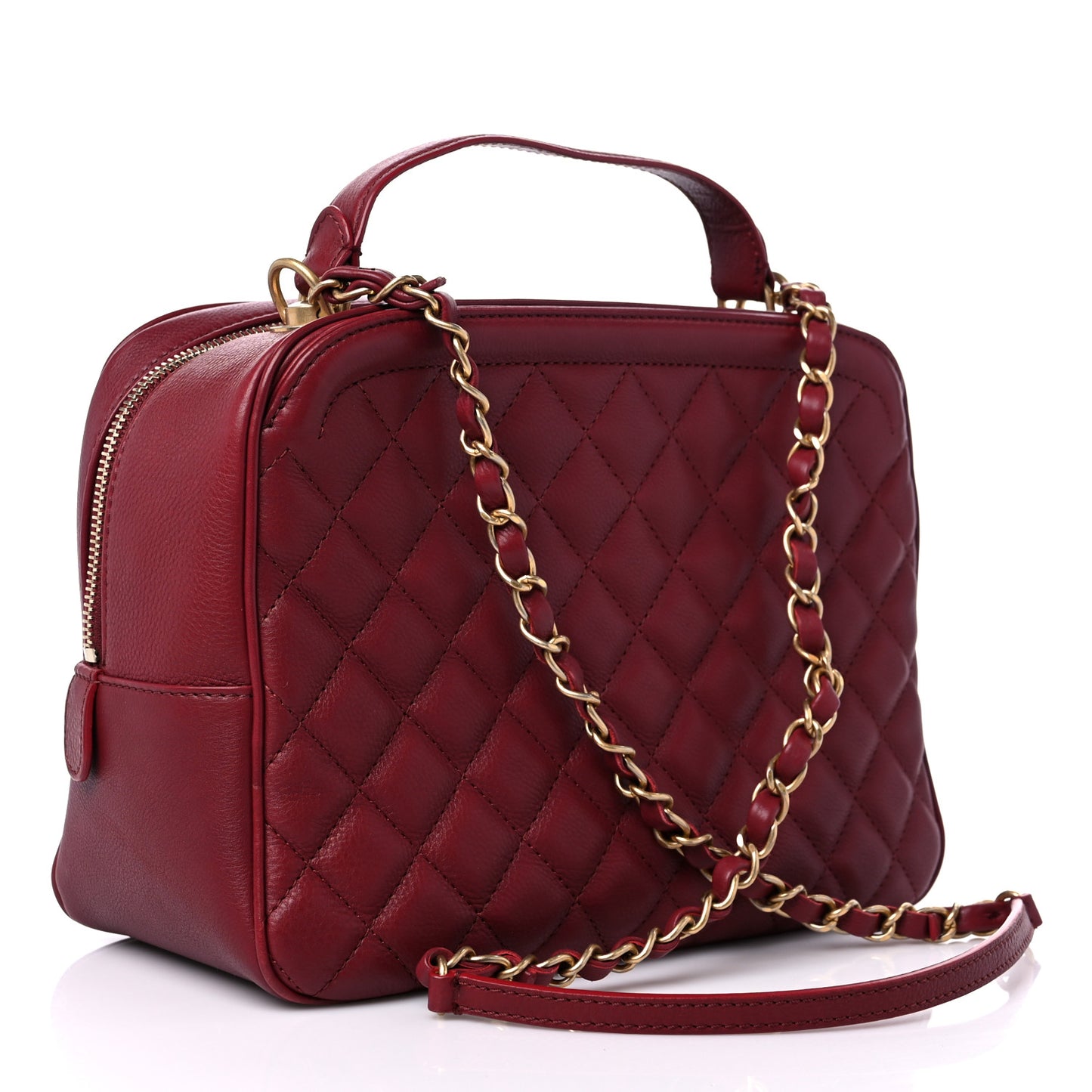 Calfskin Quilted CC Medium Vanity Case Dark Red