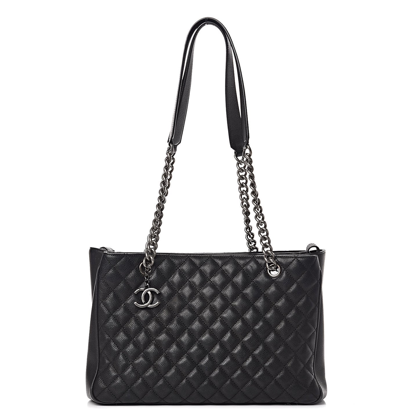 Caviar Quilted City Shopping Tote Black