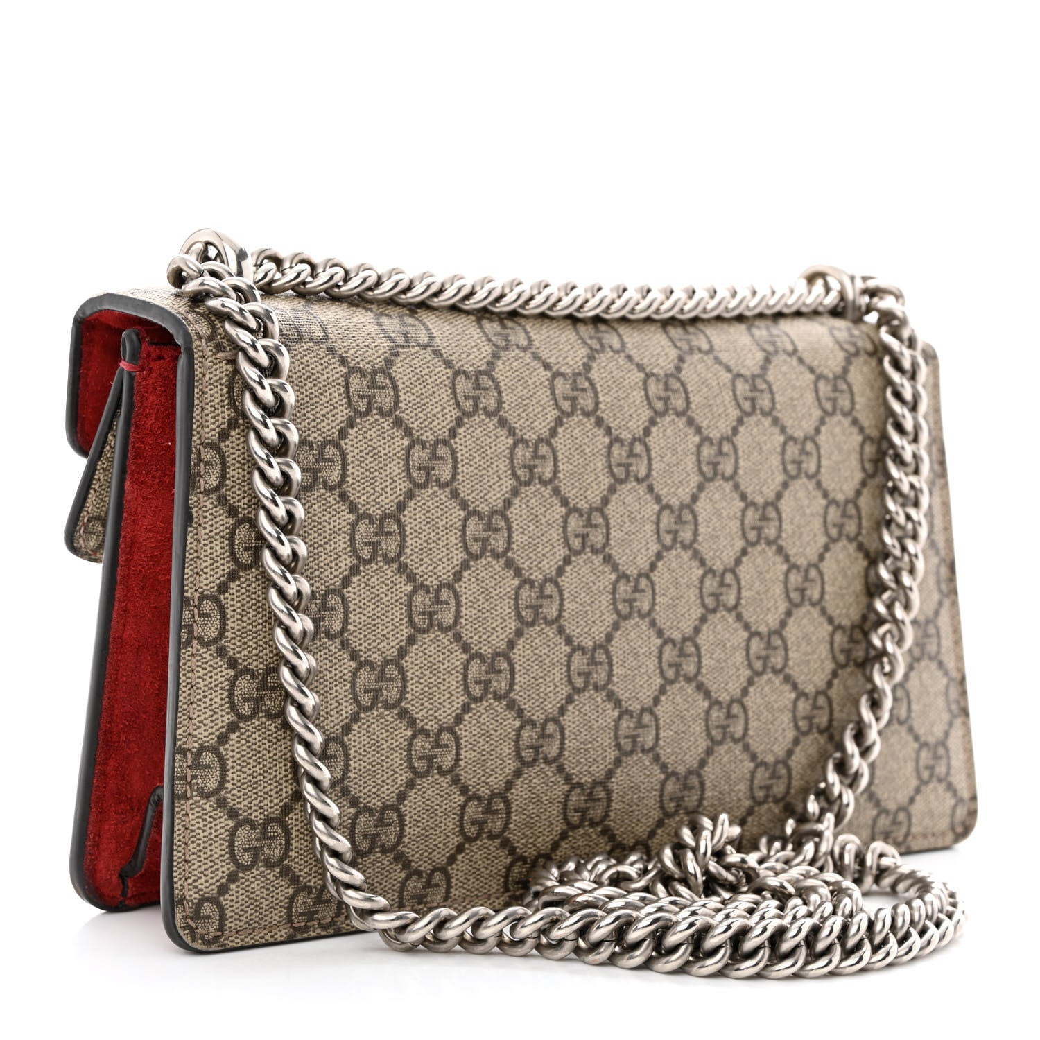 Gucci GG Supreme Monogram Suede Crystal Small Dionysus Shoulder Bag Beige Ebony Vulcanic Red 3 of 12