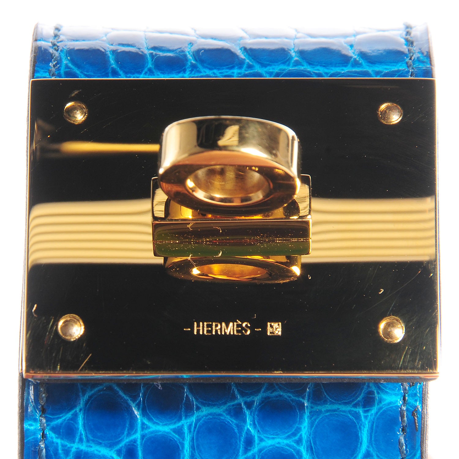 Hermes Shiny Alligator Kelly Dog Cuff Bleu Izmir 5 of 7