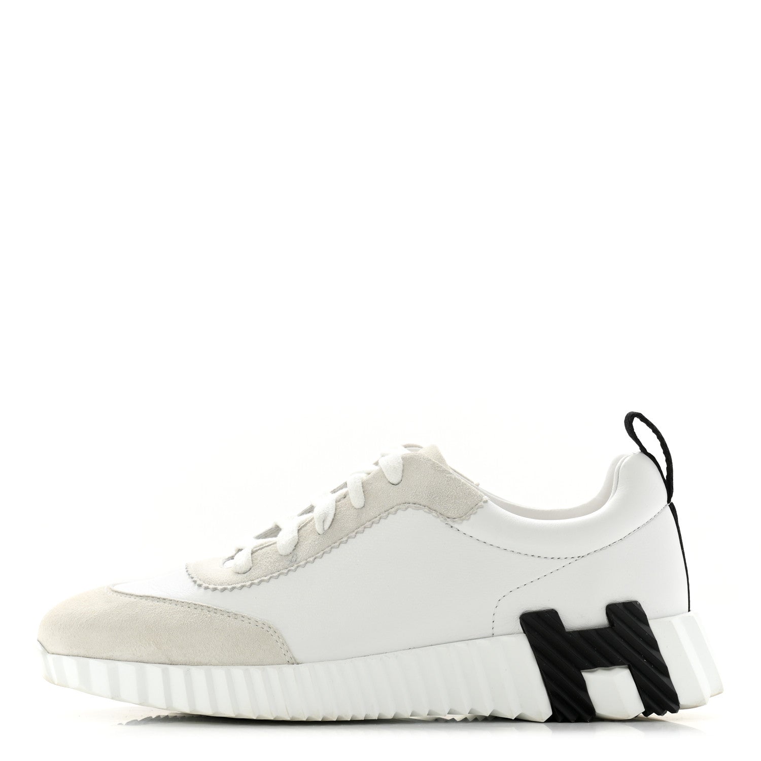 Hermes Goatskin Suede Goatskin Bouncing Sneakers 36.5 White Black 1 of 13