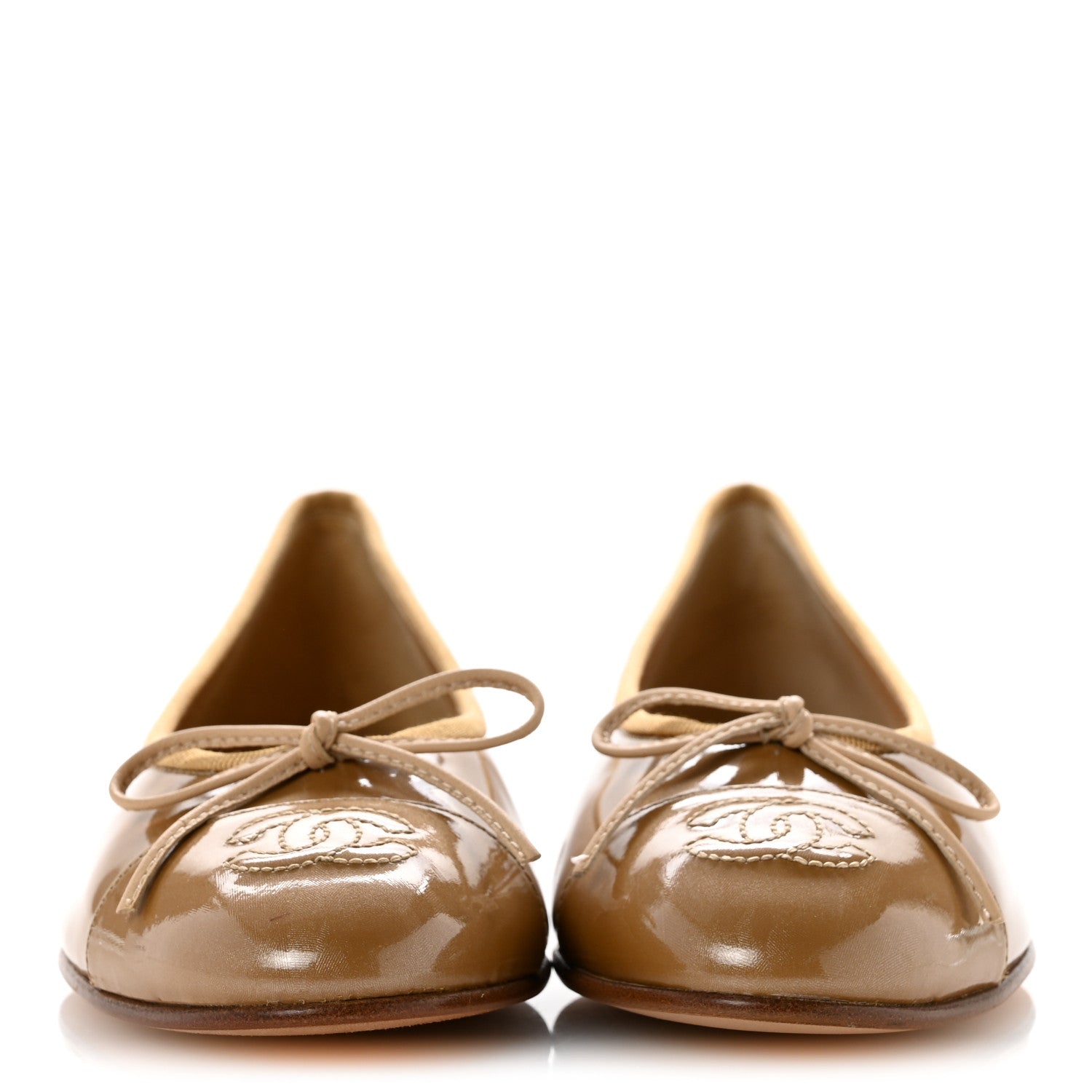Chanel Patent Calfskin CC Cap Toe Ballerina Flats 36 Gold 3 of 11