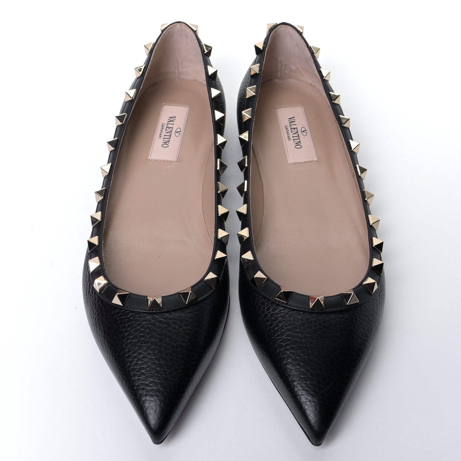 Valentino Garavani Pebbled Calfskin Rockstud Ballerina Flats 38.5 Black 5 of 8