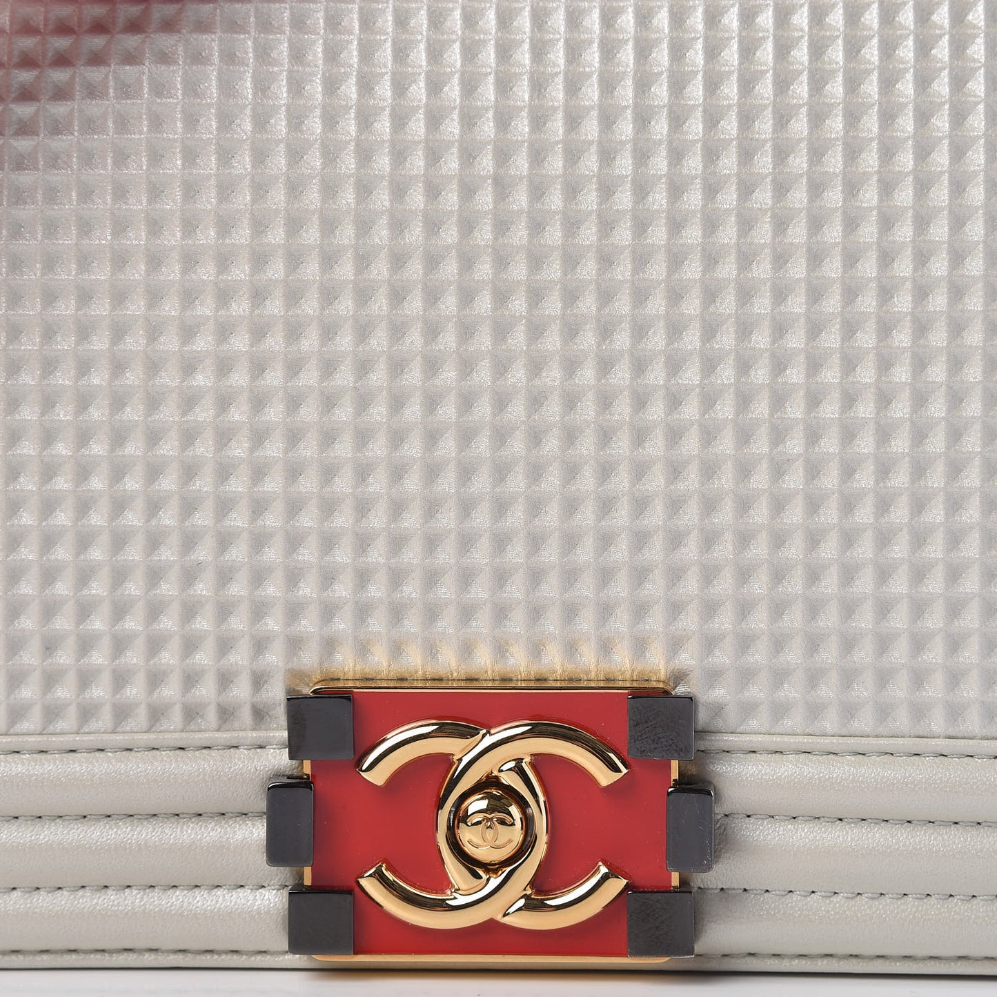 Lambskin Embossed Medium Boy Cube Flap White Red