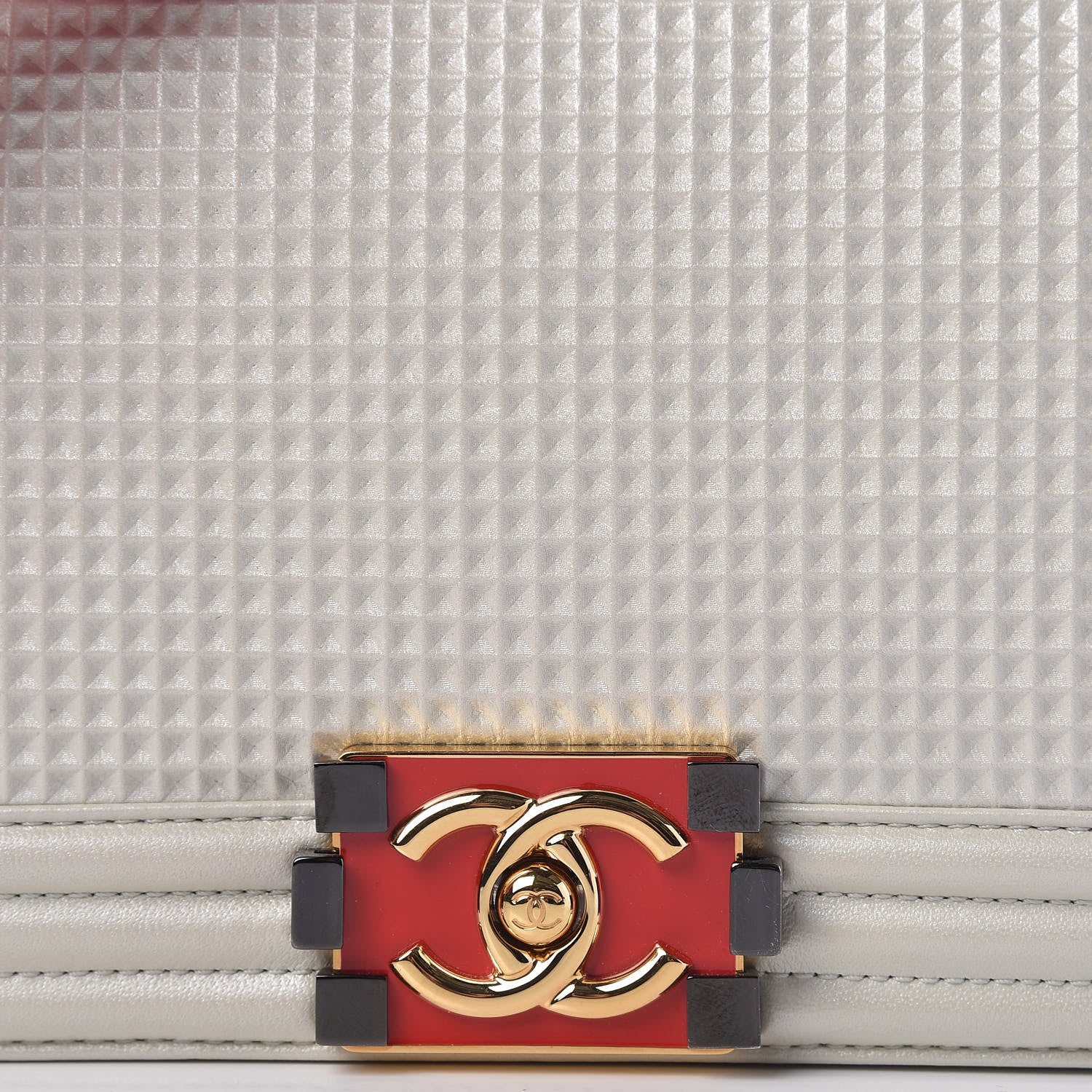 Chanel Lambskin Embossed Medium Boy Cube Flap White Red 8 of 12