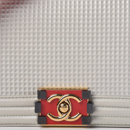 Chanel Lambskin Embossed Medium Boy Cube Flap White Red 8 of 12