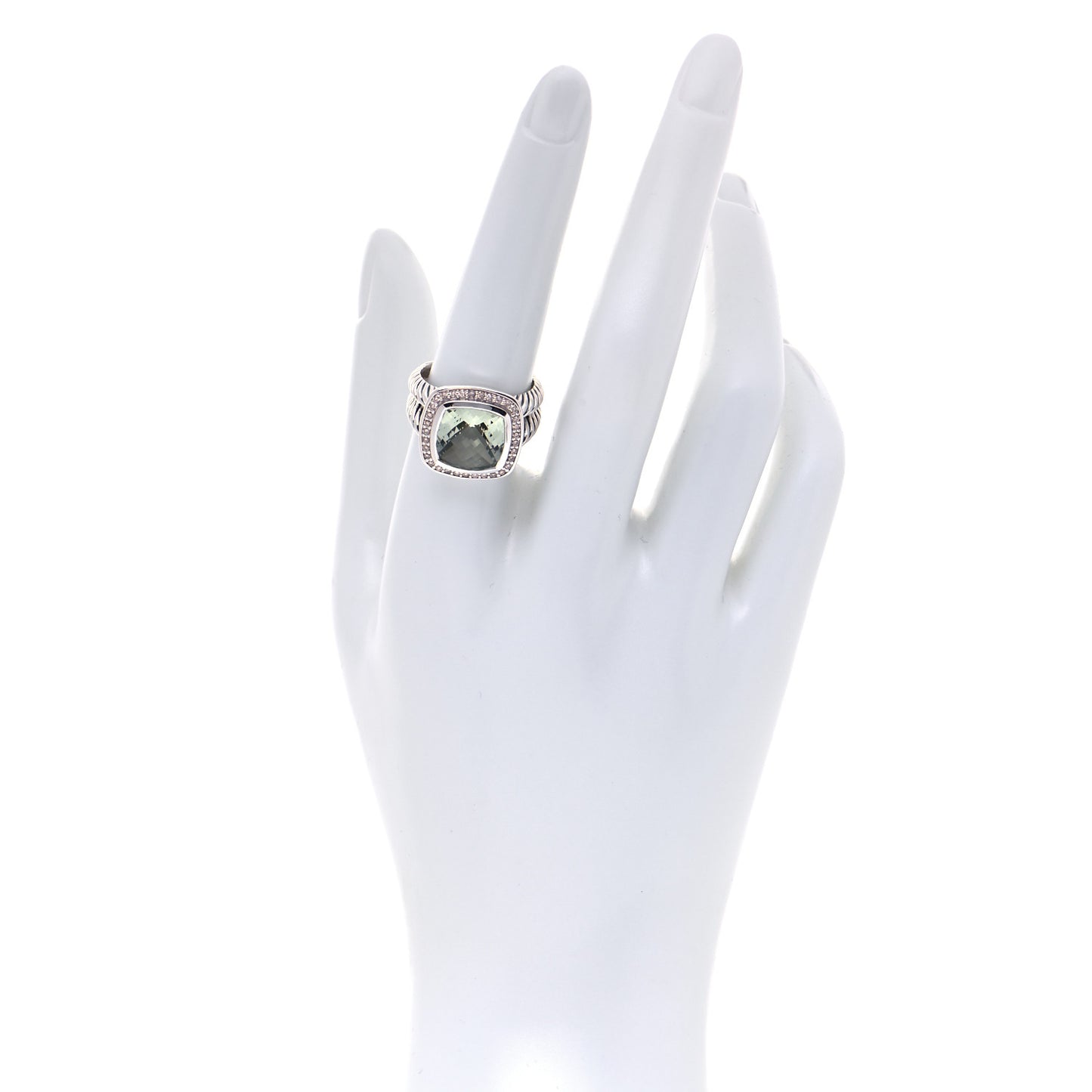 Sterling Silver Diamond Prasiolite 11mm Albion Ring 55 7.25