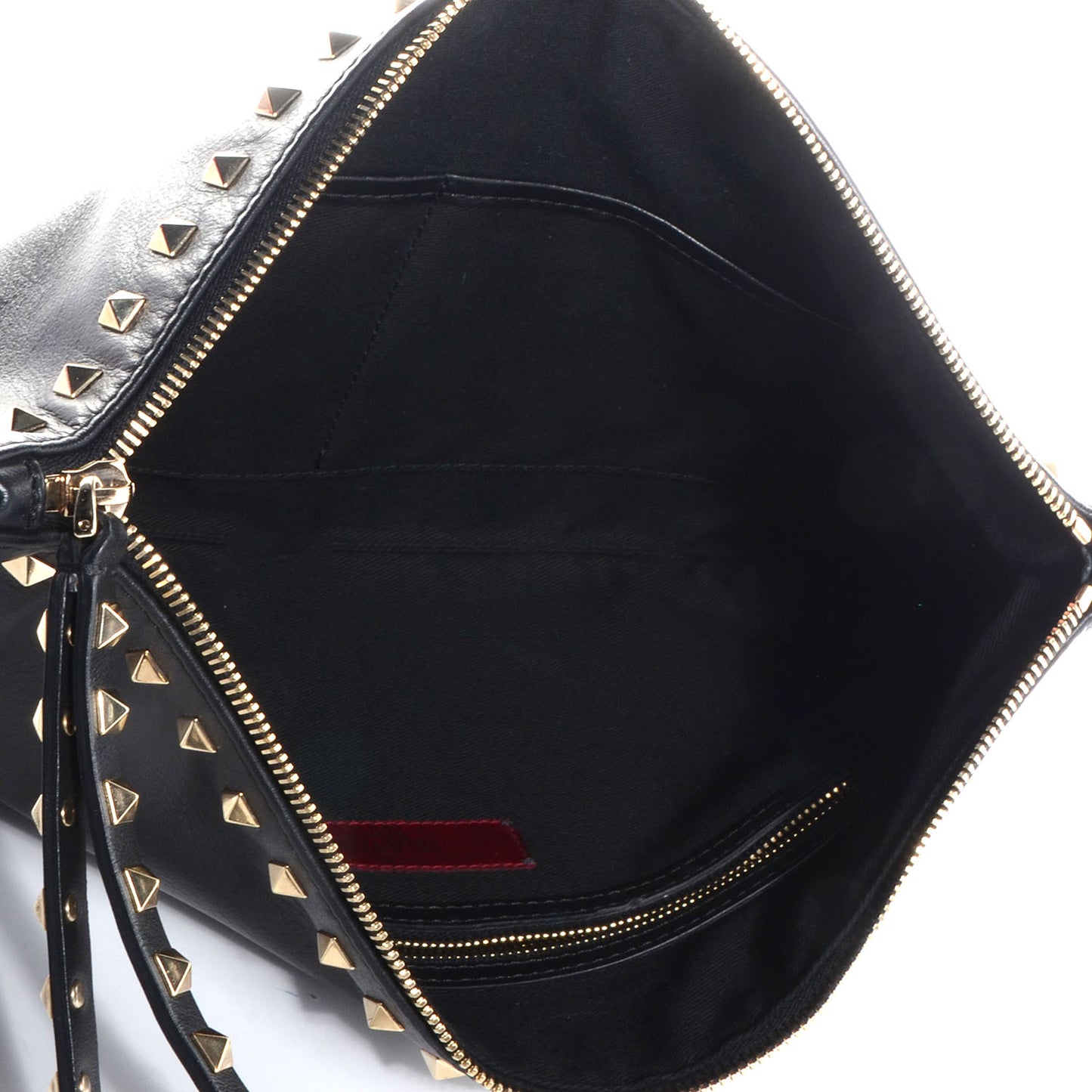 Vitello Large Rockstud Zip Wristlet Pouch Black