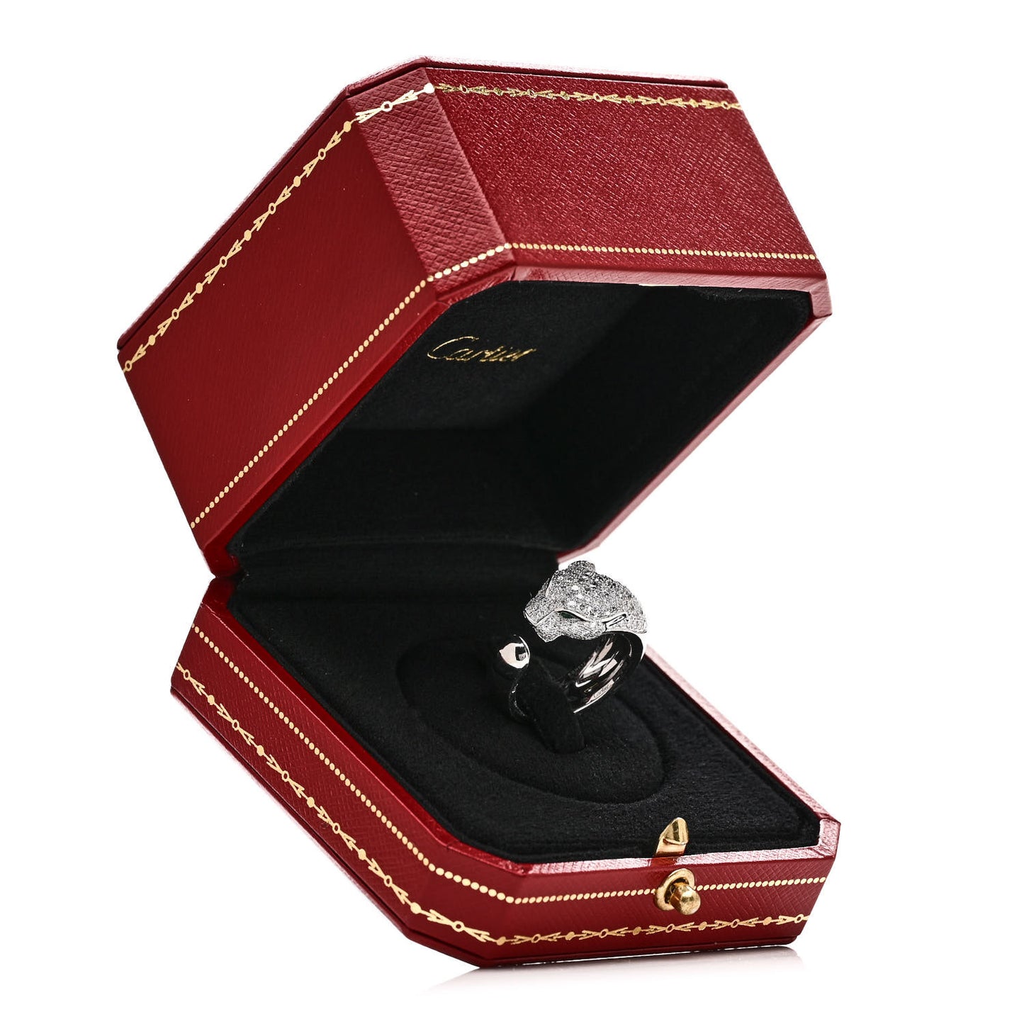18K White Gold Diamond Black Onyx Emerald Panthere De Cartier Ring 55 7.25