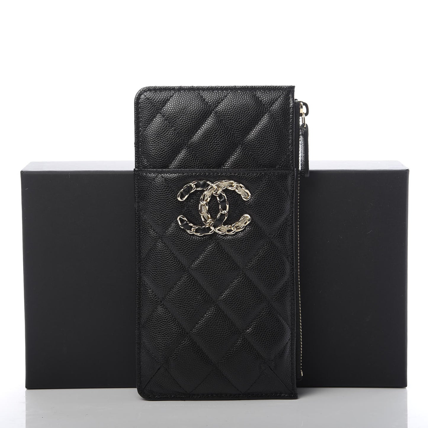 Caviar Quilted French New Wave Flat Wallet Pouch Black
