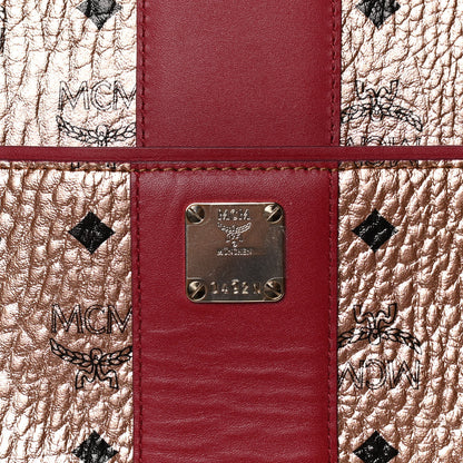 MCM Metallic Visetos Medium Anya Shopper Tote Champagne Gold Red 7 of 9
