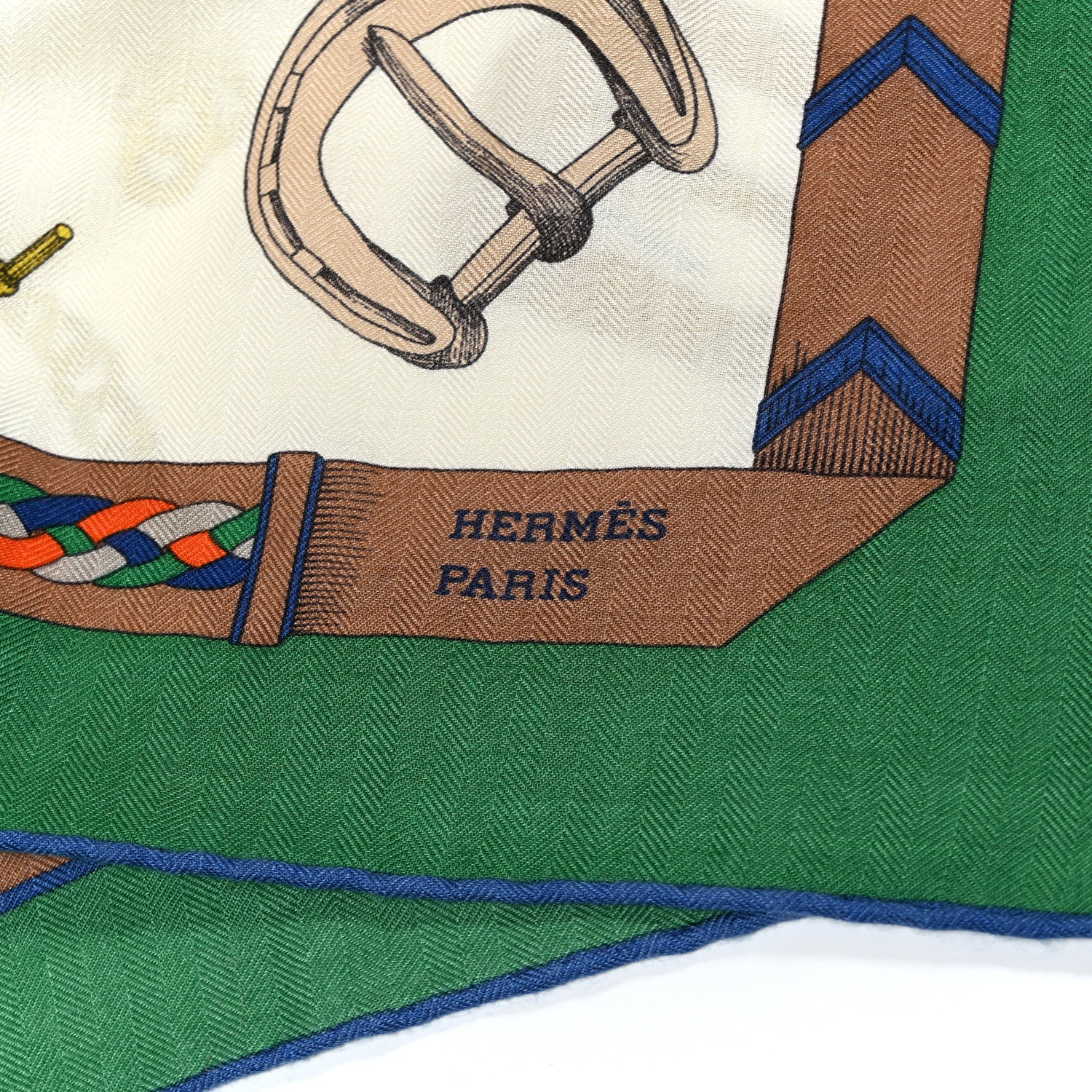 Hermes Cashmere Silk Chevaux Dechaines Shawl 140 Emeraude White Multicolor 3 of 5