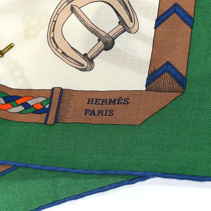 Hermes Cashmere Silk Chevaux Dechaines Shawl 140 Emeraude White Multicolor 3 of 5