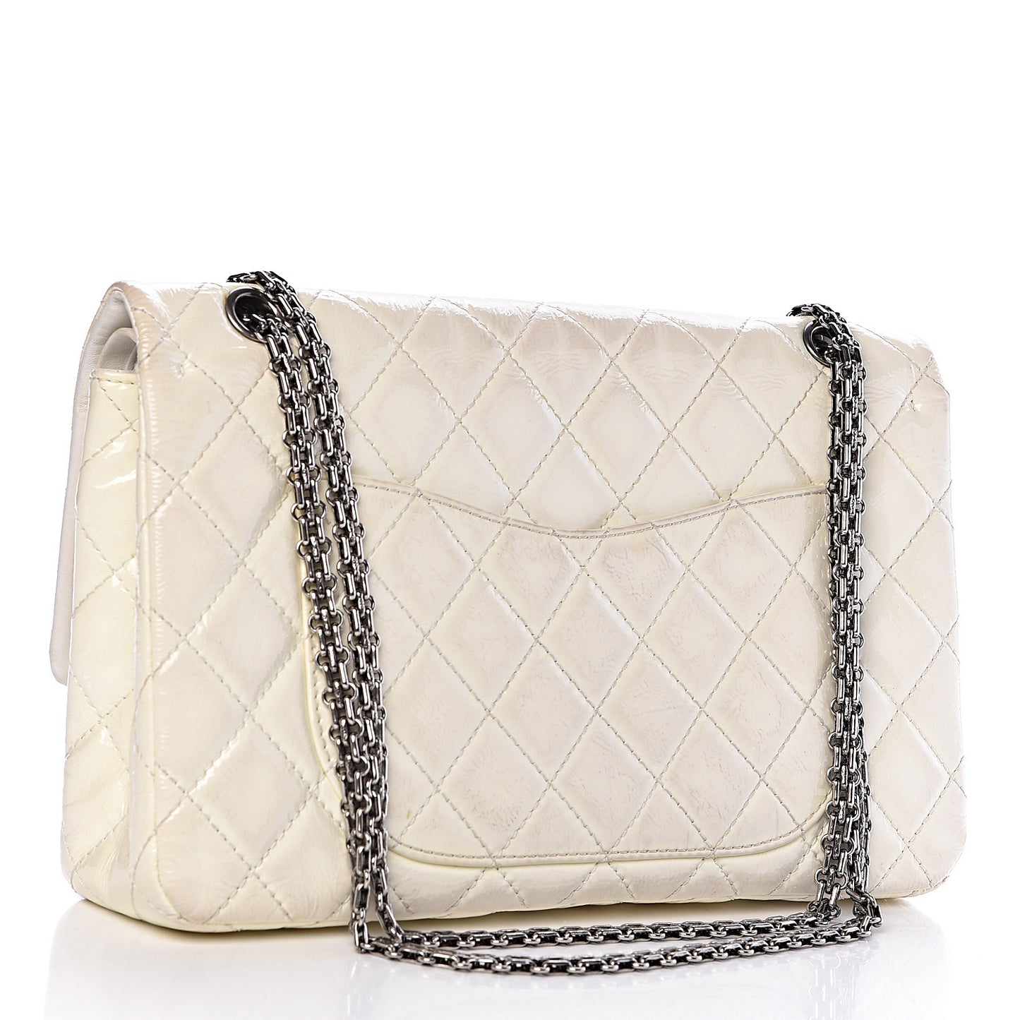 Distressed Patent Quilted 2.55 Reissue Flap 227 White