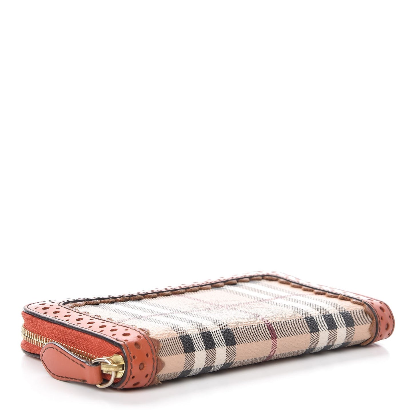 Haymarket Check Perforated Trim Large Ziggy Zip Around Wallet Orange
