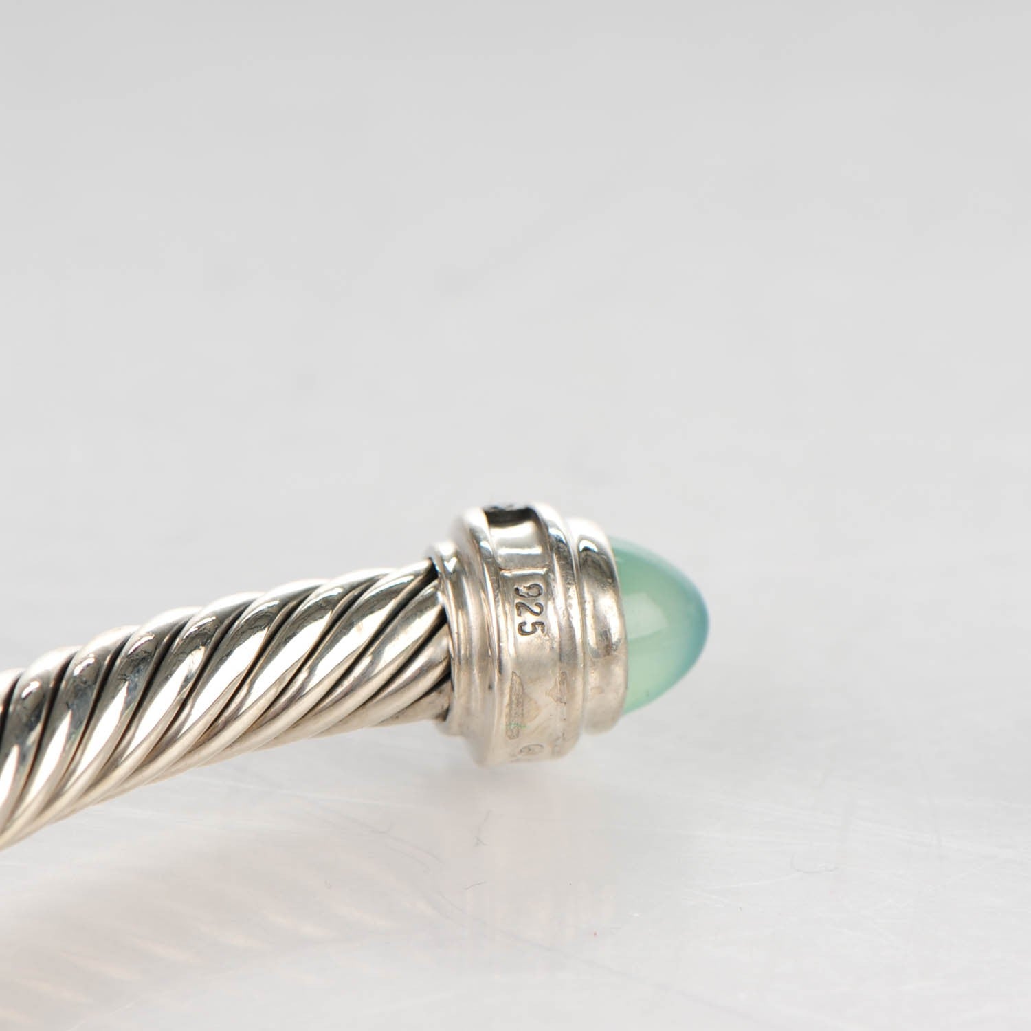 David Yurman Sterling Silver Diamond Aqua Chalcedony 5mm Cable Classics Bracelet 4 of 5