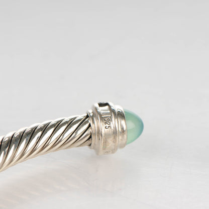 David Yurman Sterling Silver Diamond Aqua Chalcedony 5mm Cable Classics Bracelet 4 of 5