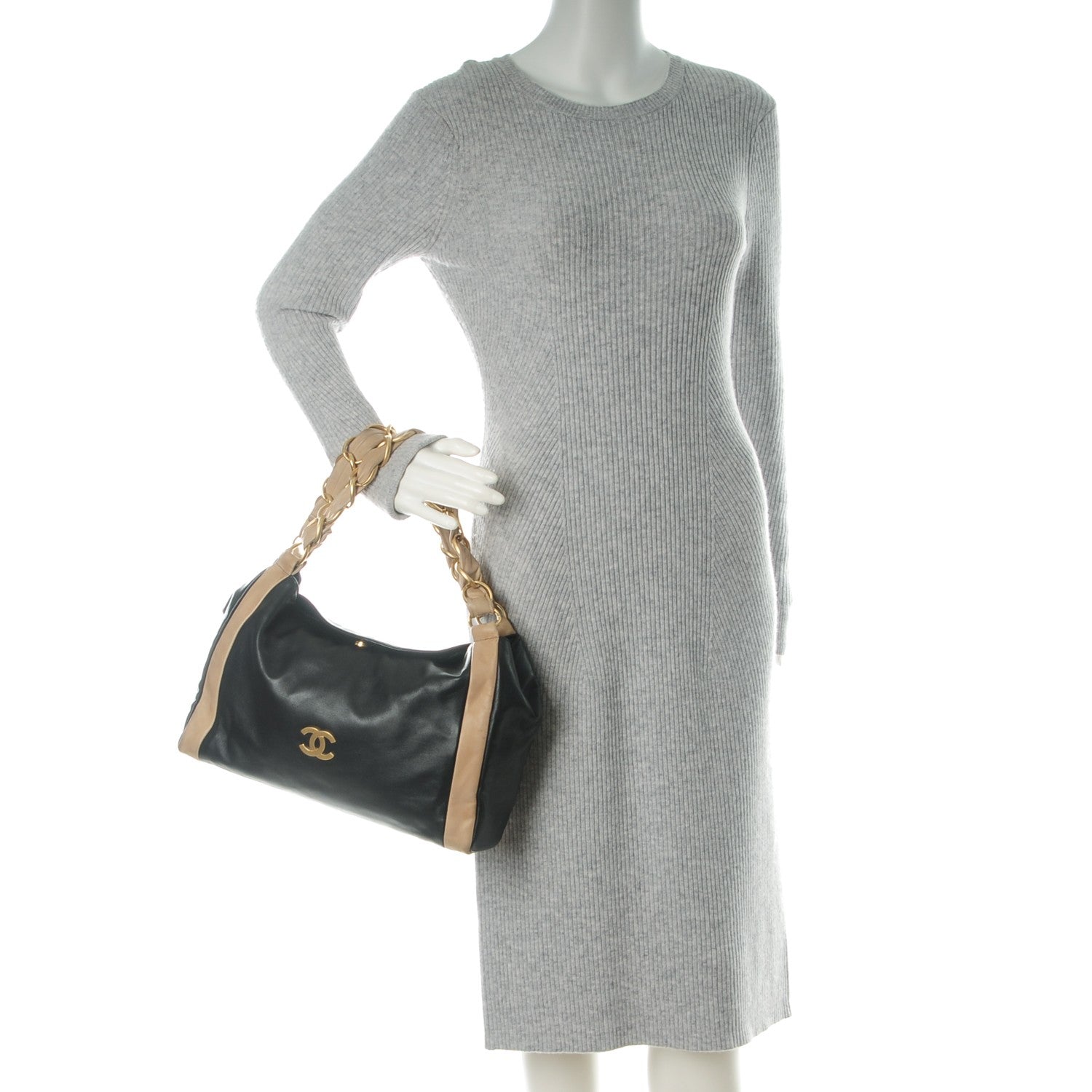 Chanel Lambskin Small Olsen Shoulder Bag Black Beige 2 of 7